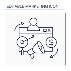 Remarketing line icon.Retargeting. Paid ad. Cookies policy allows ads to be shown. Marketing concept. Isolated vector illustration. Editable stroke