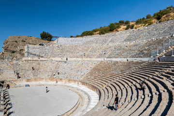 Ephesus ancient theatre landscape view in the ancient city of Ephesus, Turkey. Ephesus (Efes) is a UNESCO World Heritage site.	