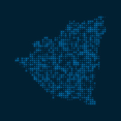 Obraz premium Nicaragua dotted glowing map. Shape of the country with blue bright bulbs. Vector illustration.