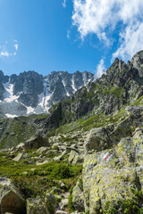 Fototapeta na wymiar Fenêtre d'Arpette, a high alpine pass along Walker's Haute Route as well as Tour de Mont Blanc, two long distance hiking routes in Swiss Alps.