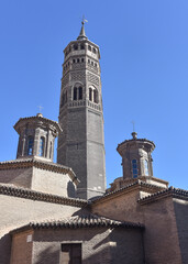 Zaragoza, Spain - 23 Oct, 2021: St. Pablo Church and it's Mudejar Steeple, San Pablo quarter, Saragossa (Zaragoza), Aragon, Spain