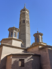 Fototapeta premium Zaragoza, Spain - 23 Oct, 2021: St. Pablo Church and it's Mudejar Steeple, San Pablo quarter, Saragossa (Zaragoza), Aragon, Spain