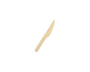 Eco-friendly wooden disposable cutlery. Many knives on a white background