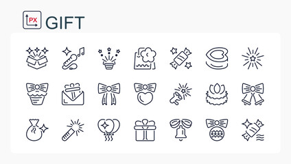A set of vector illustrations, icons from a thin line. Gift, christmas, birthday. Festive.