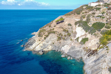 View over the rocky coast of Elba to the blue sea