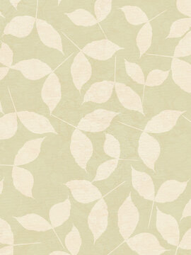 Beige background with many leaves pattern. Best for wedding design. Watercolor on paper texture. 
