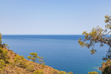 Seaside view from Lycian Way along Mediterranean coast Turkey.
