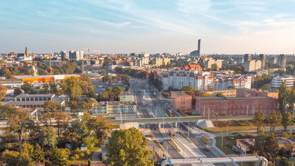 Obraz premium Wroclaw city from above on blue sky background, summer Wroclaw, Poland