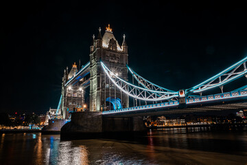 London Tower Bridge at Night in United Kingdom. One of London's most famous bridges and must-see landmarks in England