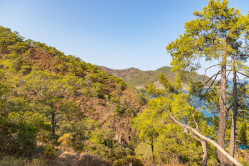 Seaside view from Lycian Way along Mediterranean coast Turkey.