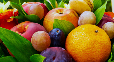 Fruit bouquet (apple, orange, peach)
