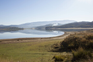 beautiful calm lake called rezervuari i roskovecit, albania