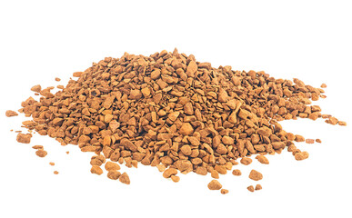 Heap of granular coffee isolated on a white background. Instant coffee.