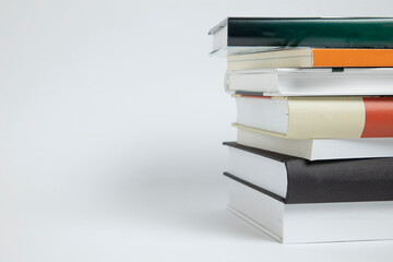 Books, white background, science and education. Reading and writing concept. Useful.