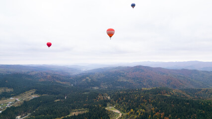 Hot Air Balloon Over the mountains, Autumn