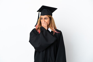 Young university graduate over isolated white background having doubts