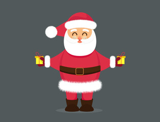 Santa Claus with presents. Cartoon style. Merry Christmas.  Happy New Year. Card, Icon.