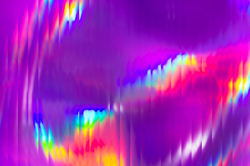 Holographic abstract background. Rainbow neon glass texture pattern. Trendy colorful reeded refract effect.