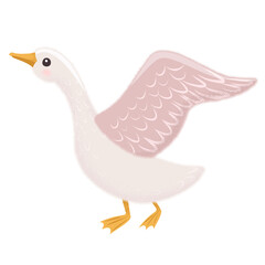 White Goose in different poses. Cute vector illustration in simple hand-drawn cartoon style. Cute cartoon ducks. Character bird with outline and texture