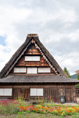 Old traditional Japanese house with thatched roof	