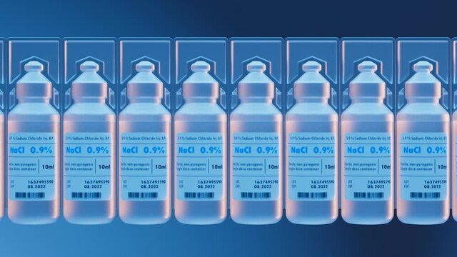Seamless looping animation of sodium chloride saline ampoules for the hospital.