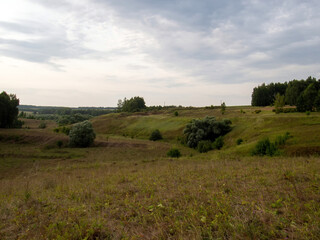 Fototapeta premium sunset on a clear day over a wooded ravine
