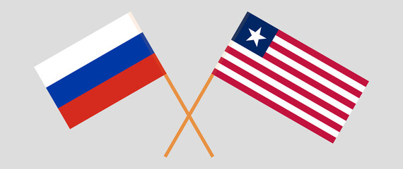 Crossed flags of Russia and Liberia. Official colors. Correct proportion