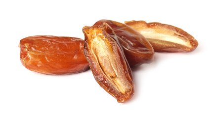 Heap of tasty sweet dried dates on white background