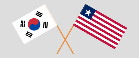 Crossed flags of South Korea and Liberia. Official colors. Correct proportion