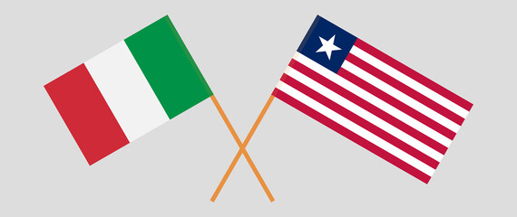 Crossed flags of Italy and Liberia. Official colors. Correct proportion