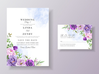 Beautiful purple rose wedding invitation