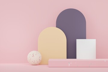 3d abstract white platform showcase for product and cosmetic presentation with terrazzo idea concept. Minimal Podium for mock up and advertising. Render geometric design scene for web banner.