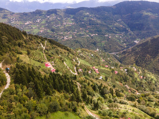 Drone video of the villages between the green mountains of Black Sea Region, East Turkey