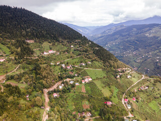 Drone video of the villages between the green mountains of Black Sea Region, East Turkey