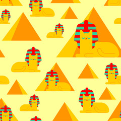 Egyptian sphynx cat pattern seamless. Egypt pet background. vector texture