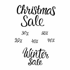 Christmas sale banner with handwritten lettering sign. Vector stock illustration isolated on white background for print invitation on shopping.
