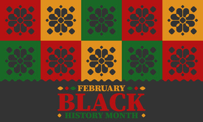 Black History Month in February. African American Culture and History. Celebrated annual in United States and Canada. In October in Great Britain. Vector poster, tradition ornament illustration