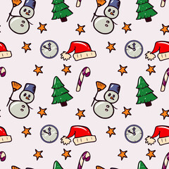 new year,christmas,holiday,seamless,fabric,background,christmas tree,gift,mittens,snow,snowman,bell,candy