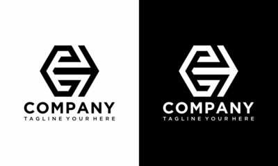 Abstract ET initial hexagonal logo shape design arrow vectpr template on a black and white background.