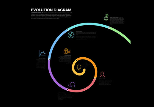 Spiral Dark Cycle Thick Line Infographic Schema Diagram Template