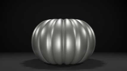 3d render of low poly silver colored pumpkin against black background
