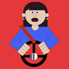 frightened woman driver at driving wheel concept illustration