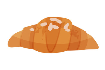 Almond croissant isolated on a white background. Tasty breakfast. French baked. Vector flat illustration.