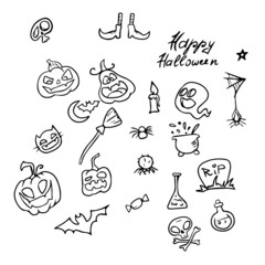 Vector children's seamless Halloween design. For banners, postcards for backgrounds and fabrics, hand-drawn.