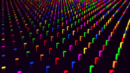 Fototapeta premium Colourful Cube Blocks Pattern Rainbow Candy Colours Glow Backdrop Design 3d illustration render 