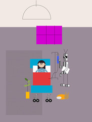 robot doctor concept doctor robot attending patient bed at hospital illustration