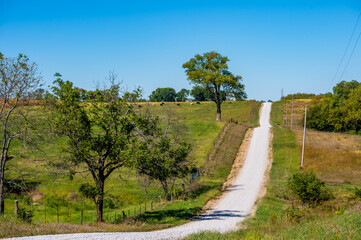 Gravel road passing through the Western Missouri countryside