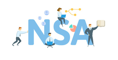 NSA, National Society of Accountants. Concept with keyword, people and icons. Flat vector illustration. Isolated on white.