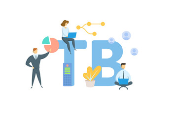 TB, Transaction Banking. Concept with keyword, people and icons. Flat vector illustration. Isolated on white.