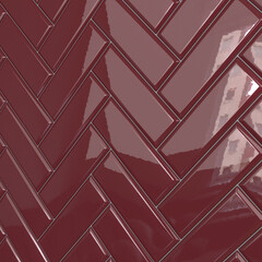 3d rendering of beveled herringbone red glossy ceramic tiles 